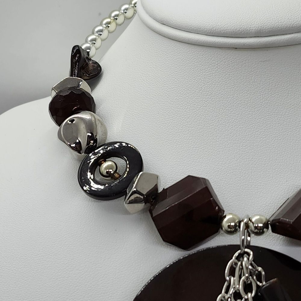 Silver Tone‎ And Brown Collar Necklace - Picture 4 of 6
